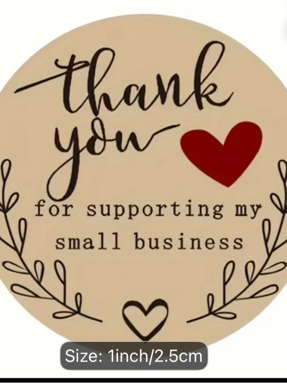 Thank You Heart Kraft Sticker Roll - Red & Brown